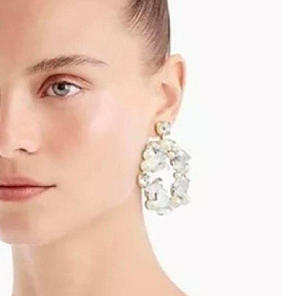 J. Crew White Pearl, Crystal, Sequin Hoop Statement DoorKnocker Earrings‎ Bridal